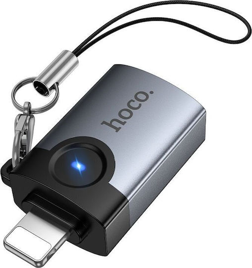 Hoco UA46 Victory Конвертор Lightning мъжки към USB-A женски Сив