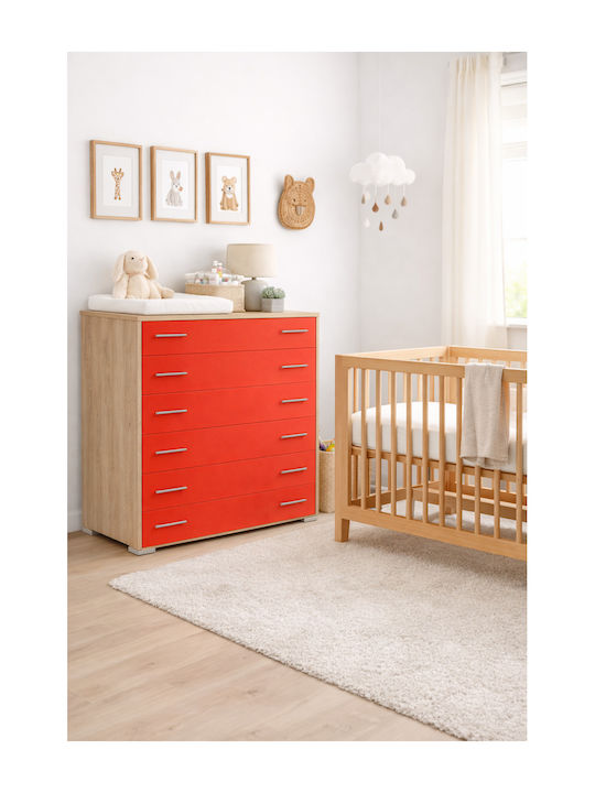 Kinderkommode No 4 Oak-Orange mit 6 Schubladen 90x45x108cm