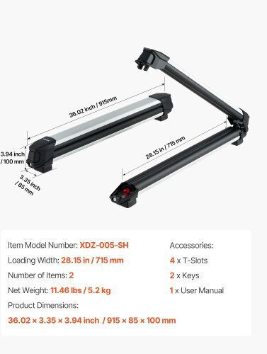 Vevor Dachgepäckträger Für Skiträger & Snowboard Mitnahme Bis Zu 6 Skipaare Oder 4 Snowboards 2 Stück Aluminium Universale Dachgepäckträger Für Autos Mit Schloss & Gummierte Polsterung Basis Angelrutenhalter Passend Für Die Meisten Querträger