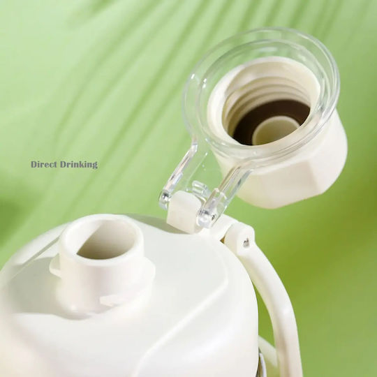 Pahărel Portabil Termos Sticlă Termos Oțel Inoxidabil / Plastic 750ml Alb cu Mâner