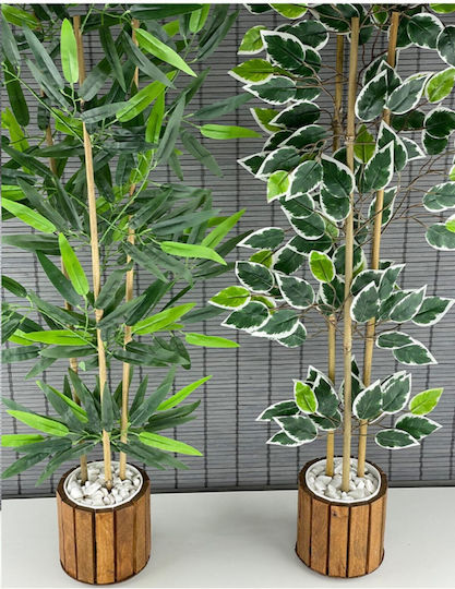 SteweHome Dekorative künstliche Bambus Topfpflanze Holztopf Set 2 Stücke Dichte Blätter Mehrfarbig SteweHome Dekorative künstliche Bambus Topfpflanze Holztopf Set 2 Stücke Dichte Blätter Mehrfarbig