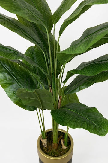 Stewehome Artificial Banana Tree 3 Trunks Black Pot Golden Arch Green 30x25x151 Cm