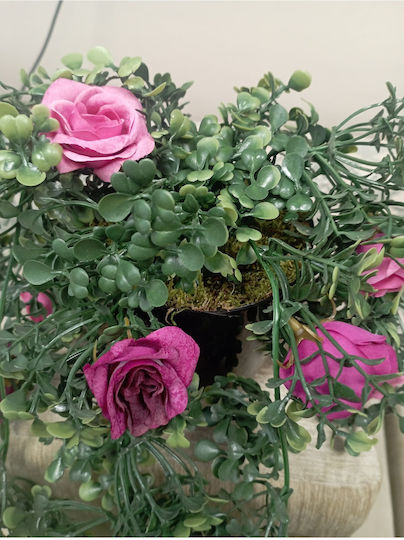 SteweHome Hängende Komposition Jasmin Kunststofftopf Schwarz Rubin Efeu Dekoratives Künstliches Blumenstück Lila