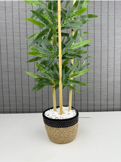 Stewehome Decorative Wicker Bamboo Tree Artificial Leaves Wicker Sea Grass Black Cotton Pot 3 Trunks Black 16x12x81 Cm