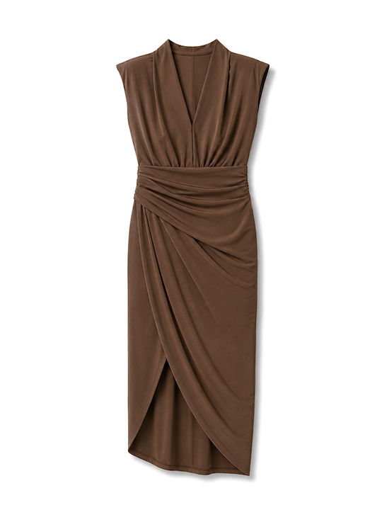 Sommer Maxi Abendkleid Wickel Braun