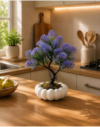 Stewehome Decorative Artificial Purple Bonsai Chrysanthemum White Glossy Pot Purple