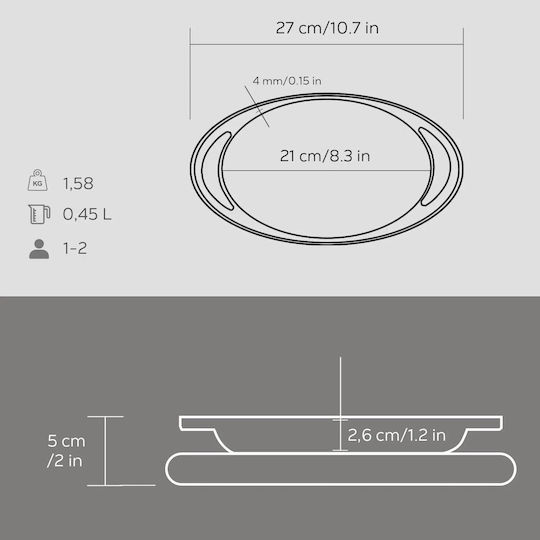 Oval Cast Iron Tray 21 X 14 Cm Wooden Base Lava
