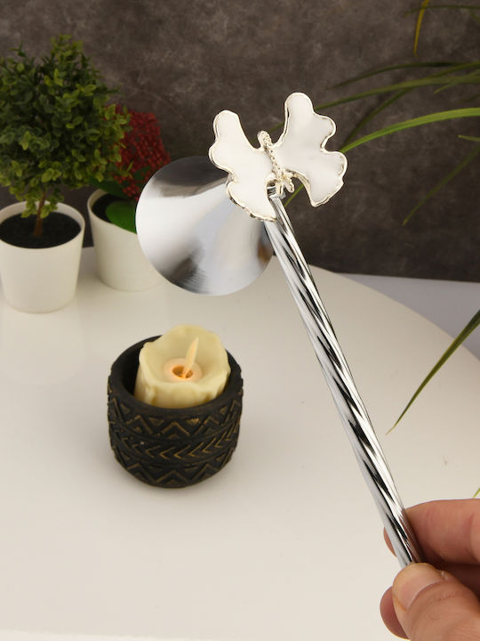 SteweHome Metal Candle Holder In Silver Colour 22x12cm