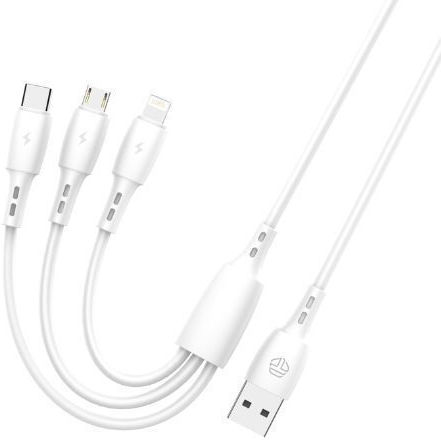 Techancy USB to Type-C / Lightning / micro USB Cable 2.4A White 1m