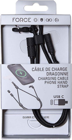 Force Power Usb-c To Usb-c 3a Pd 60w Cable Durable Lanyard Black