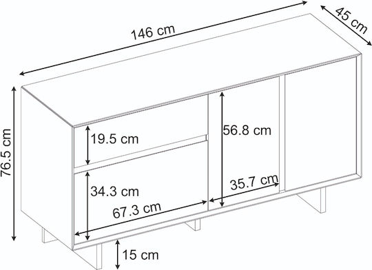 Μπουφές Ξύλινος Sapphire Oak 146x45x76.5cm