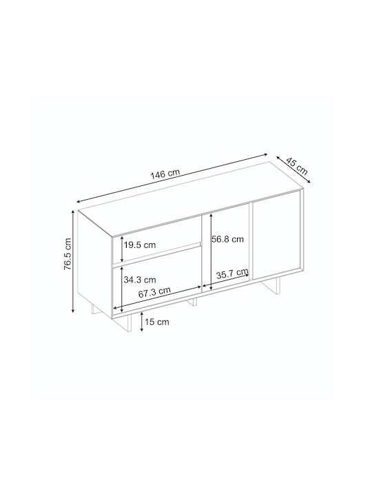 Wooden Sideboard Walnut 146x45x76.5cm