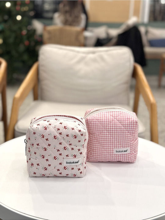 Enpapa Set Of 2 Small Makeup Bags Plaid Ribbon Design Burgundy Pink Rose Multicolored 13x13x9 Cm