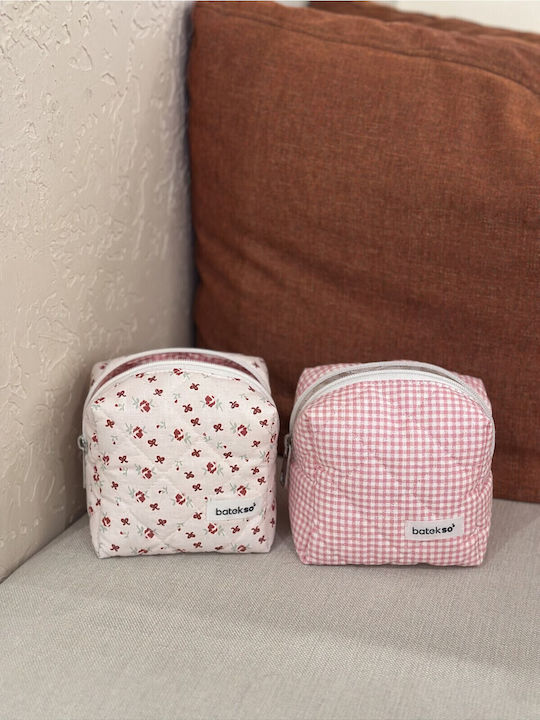 Enpapa Set Of 2 Small Makeup Bags Plaid Ribbon Design Burgundy Pink Rose Multicolored 13x13x9 Cm