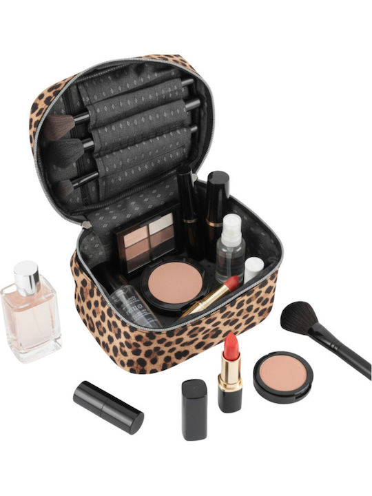 Enpapa Double Layer Large Travel Makeup Bag Functional Cosmetic Organizer Leopard Print