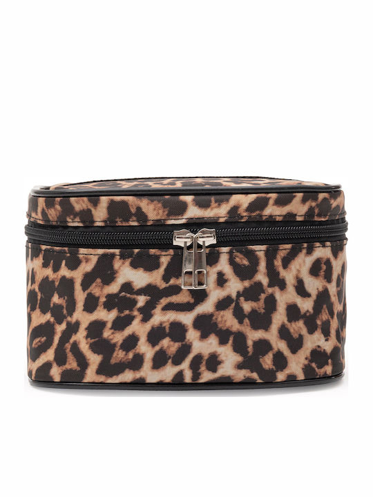 Enpapa Double Layer Large Travel Makeup Bag Functional Cosmetic Organizer Leopard Print