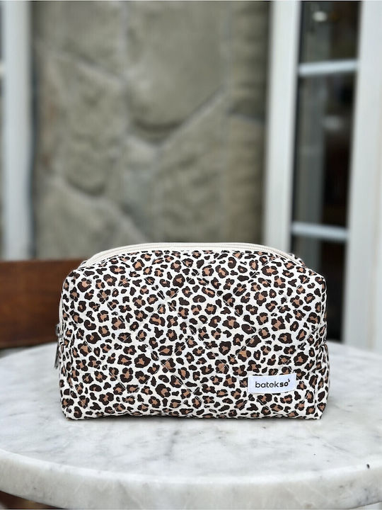 Enpapa Makeup Bag Leopard Design Large Brown 19x18x7.5 Cm