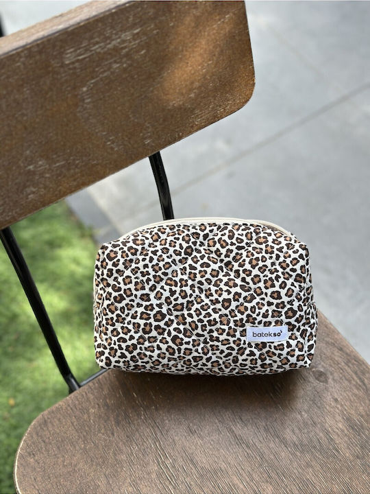Enpapa Makeup Bag Leopard Design Large Brown 19x18x7.5 Cm