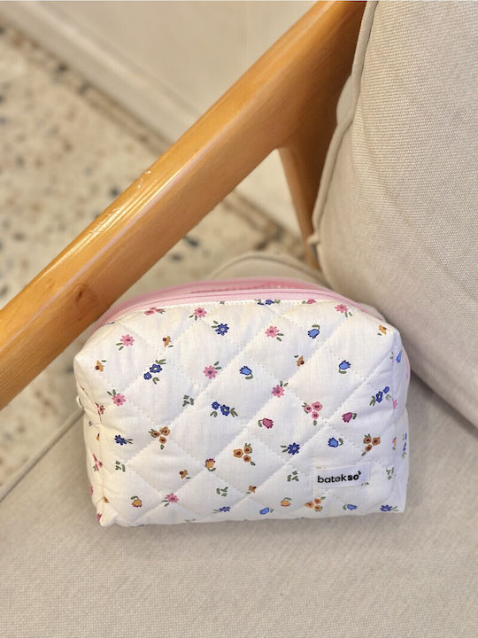 Enpapa Large Makeup Bag Mixed Blue Floral Design White 19x18x7.5 Cm