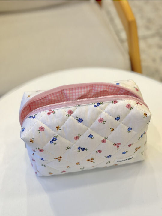 Enpapa Large Makeup Bag Mixed Blue Floral Design White 19x18x7.5 Cm