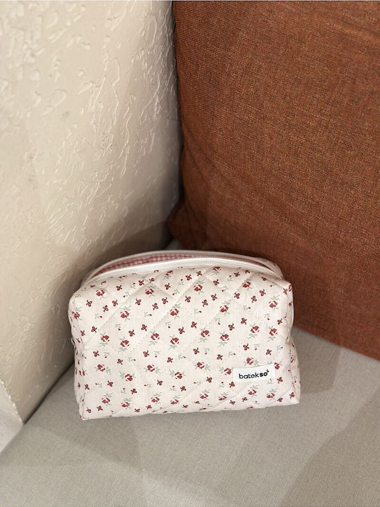 Enpapa Makeup Bag Ribbon Design Large Size Burgundy 19x18x7.5 Cm
