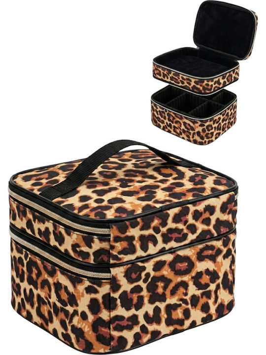 Enpapa Double Layer Large Travel Makeup Bag Functional Cosmetic Organizer Leopard Print