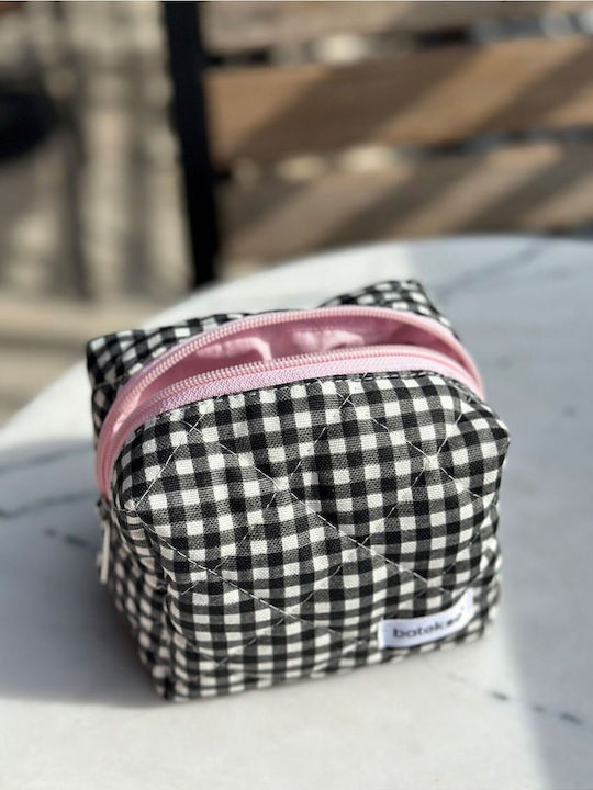 Enpapa Small Makeup Bag Black Checkered Pattern Black 13x13x9 Cm