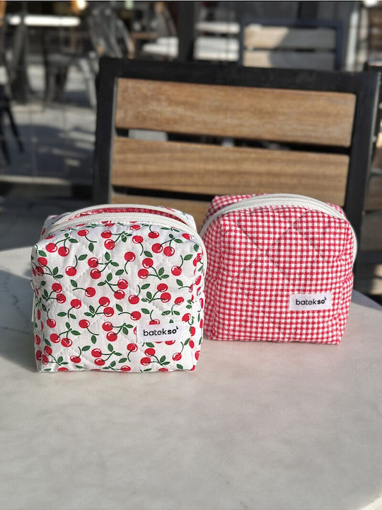 Enpapa Set 2 Pieces Small Makeup Bags Cherry Red Checked Red 13x13x9 Cm