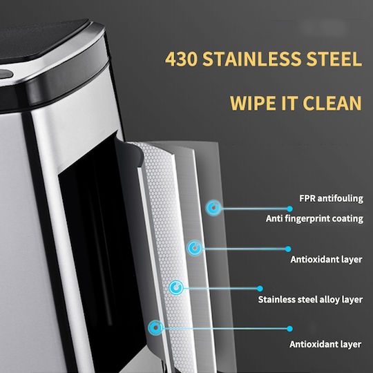 Waste Bin from Inox Steel with Sensor Silver 30lt