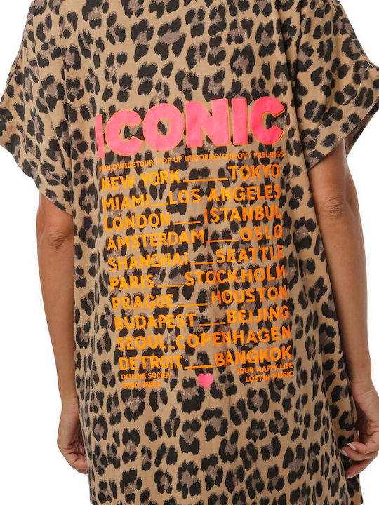 Sommer Midi T-Shirt Kleid Tierdruck