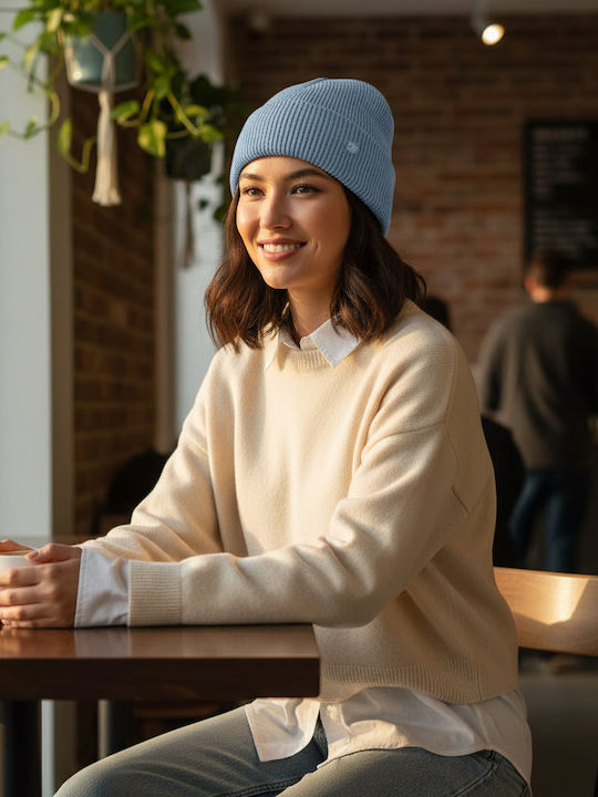 Beanie Unisex Beanie with Rib Knitting in Blue Colour