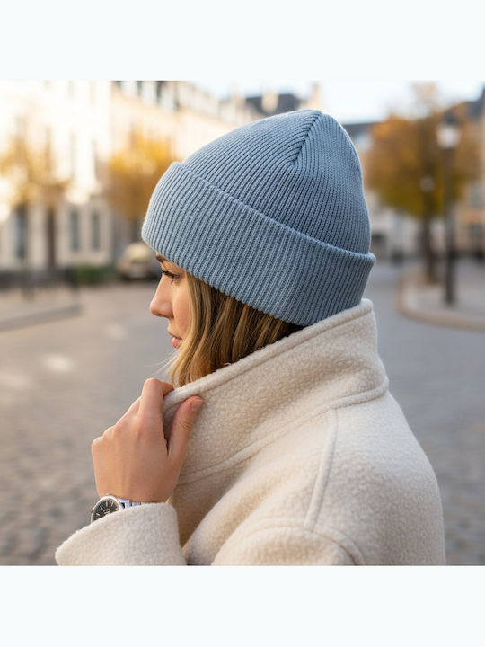 Beanie Unisex Beanie with Rib Knitting in Blue Colour