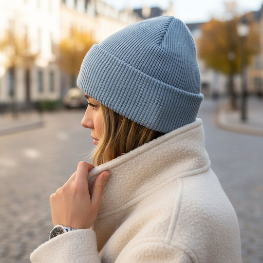Beanie Unisex Σκούφος με Rib Πλέξη σε Μπλε χρώμα