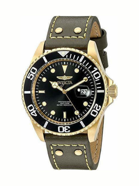 Invicta Pro Diver Мъжки Часовник 43мм На батерия с Зелен Кожена Каишка