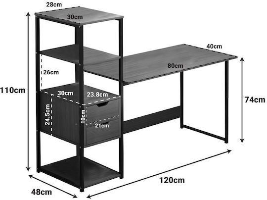 Desk Mood Wooden with Bookshelf Brown with Metal Legs 107x40x110cm