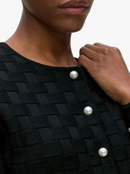 Gestrickte Damen Strickjacke mit Knöpfen Schwarz