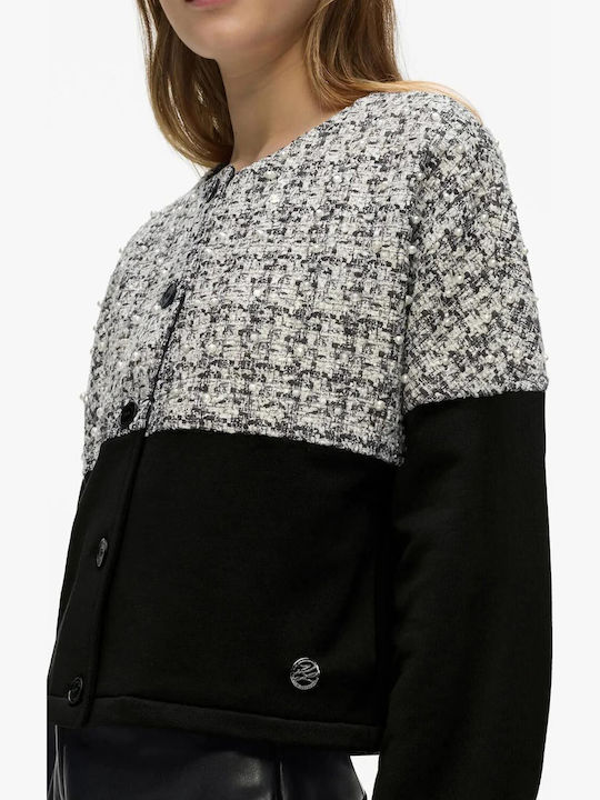 Damen Strickjacke mit Knöpfen Schwarz-bw