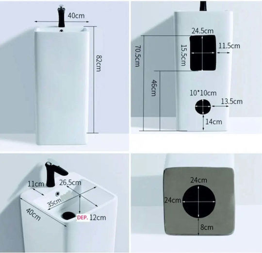 Inter Ceramic ICC 4183 Chiuvetă de Podea Porțelan 41x41x83cm Alb