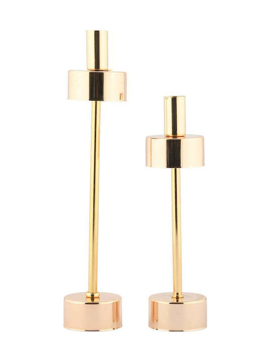 SteweHome Set Of Metal Candle Holders In Gold Colour 2 Pieces