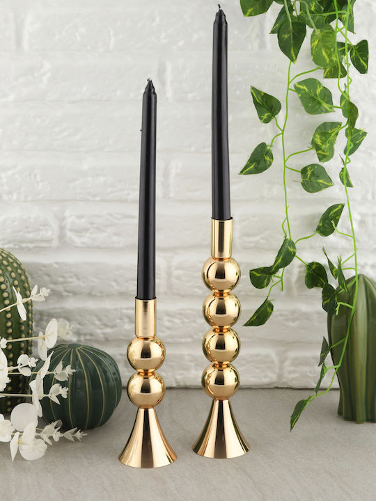 SteweHome Set Of Metal Candle Holders In Gold Colour 2 Pieces