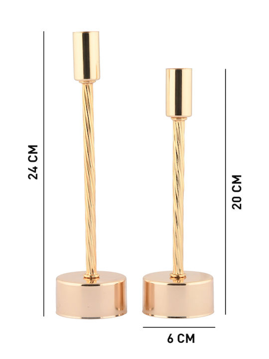 SteweHome Set Of Metal Candle Holders In Gold Colour 2 Pieces