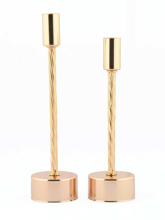 SteweHome Set Of Metal Candle Holders In Gold Colour 2 Pieces