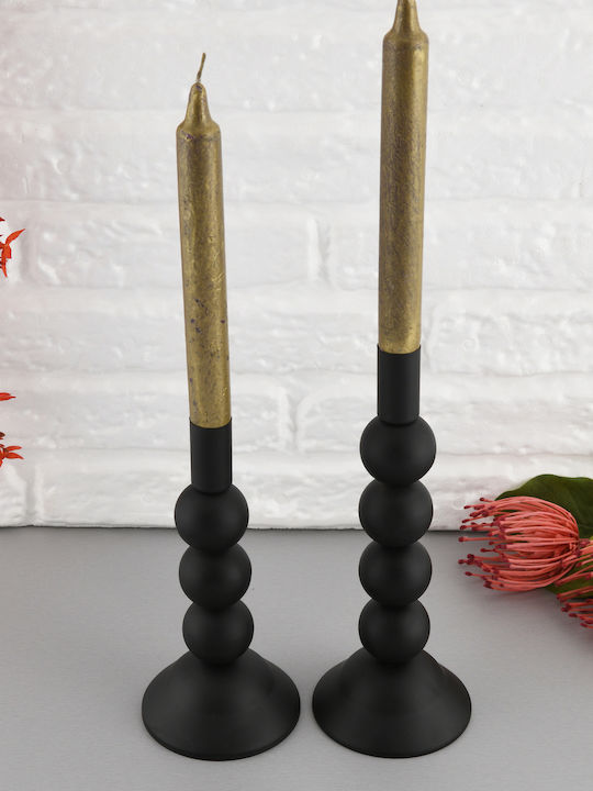 SteweHome Set of Metal Candle Holders in Black Colour 2 Pieces