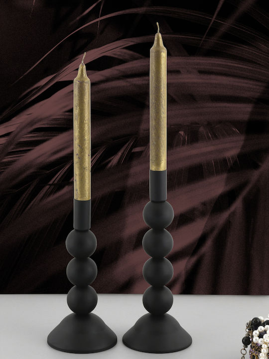 SteweHome Set of Metal Candle Holders in Black Colour 2 Pieces