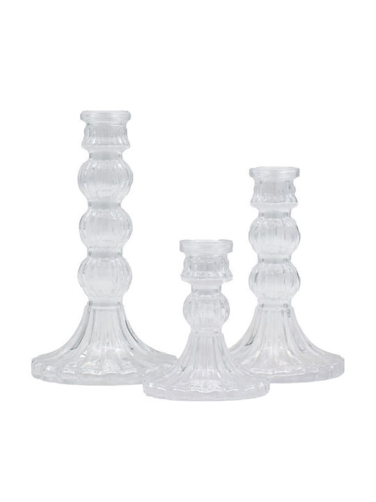 SteweHome Set of Crystal Candle Holders in Orange Colour 3 Pieces