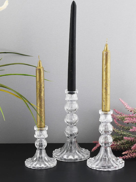 SteweHome Set of Crystal Candle Holders in Orange Colour 3 Pieces