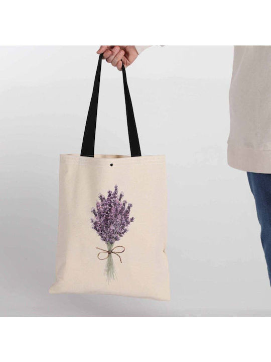 Enpapa Fabric Shopping Bag Very Much Fabric Lavender Design Beige Clasp 35x40 Cm