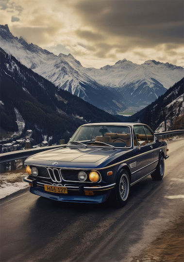 Poster Bmw E9 Coupé Cr067 40cm x 50cm Rahmen in Hölzernem Braun