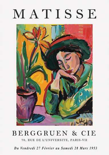 Poster Matisse Woman Red Hat Art303 40cm X 50cm Κορνίζα Φυσικό Ξύλου Μπεζ 70550pd155905f55316