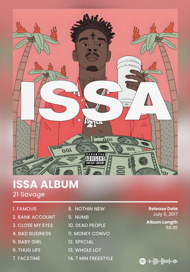 Music Poster 21 Savage Issa Album Ms143 40cm X 50cm Κορνίζα Καφέ Ξύλου 62424pd156294f63322